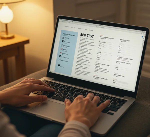 Online BPD test interface on laptop screen