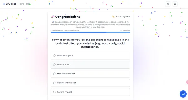 BPD test optional AI questions interface example