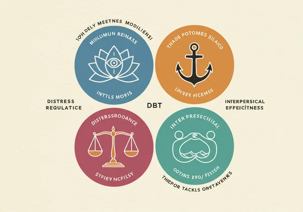 Four interconnected symbols representing DBT core skills