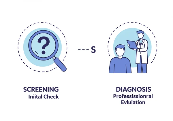 Screening vs. Diagnosis. Mental health concept.