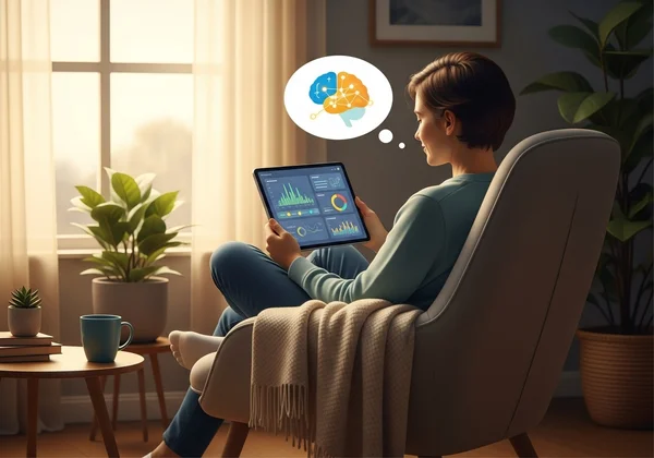 Woman tracking brain health on a tablet